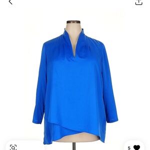 Ming Wang Blue Asymmetrical 3/4 Sleeve Blouse